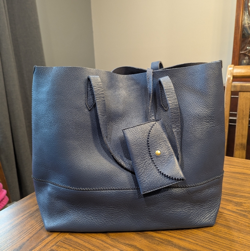 J.Crew Blue Leather Tote Bag